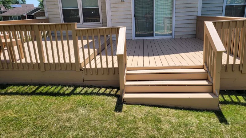 Finished deck stairs in warm stain